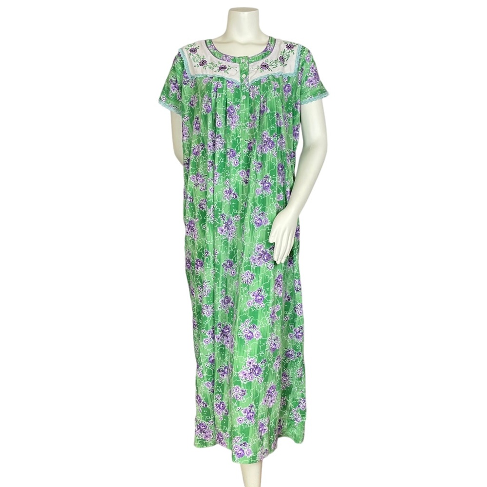 Shandar Nightgown Nursing Breastfeeding Maxi Green‎ Floral Sleepwear Pajamas Pjs